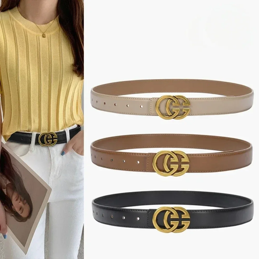 

2024 New Genuine Real Leather New Designer Cow Belt Women's Mesh Red Classic Genuine Leather Fashion Versatile Decorative Jeans