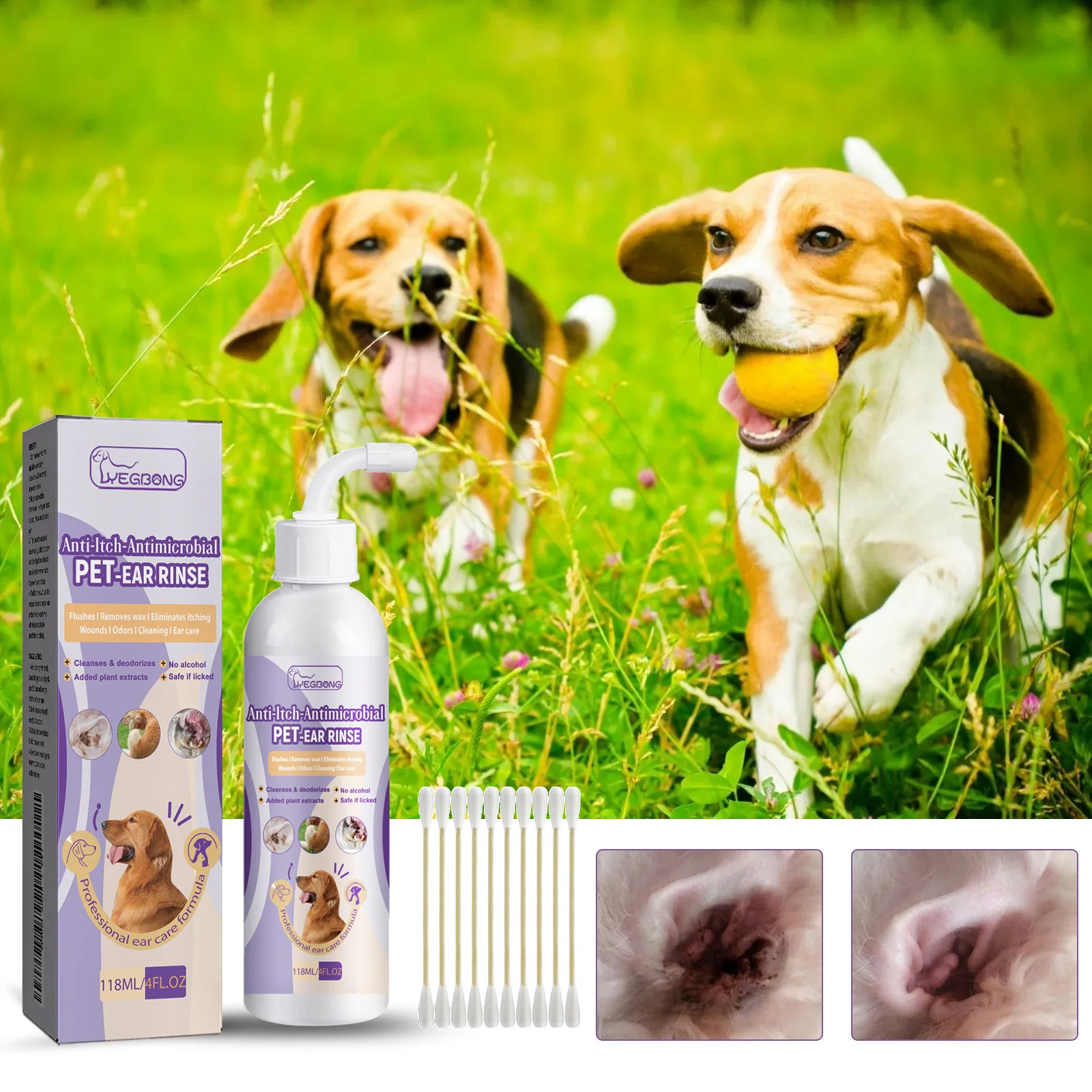 Pet Ear Cleaning Liquid, Cats and Dogs Relieve Ear Canal Odor, Clean Earwax Washing Liquid