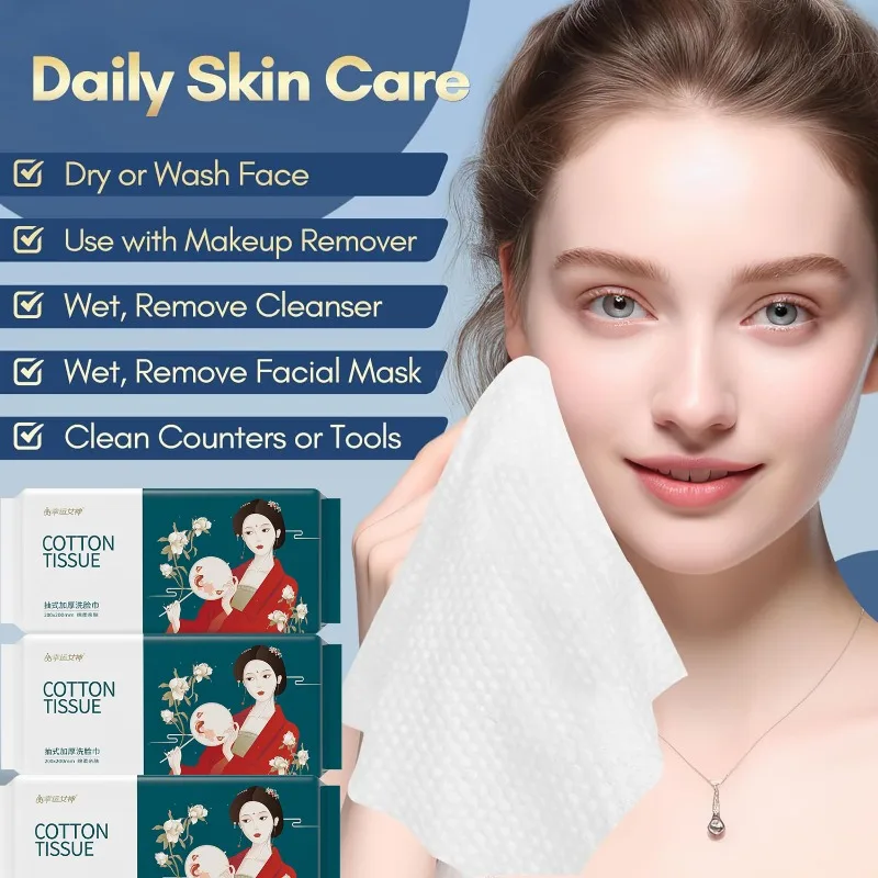 5 pack (250 pcs) soft wet and dry wipes disposable use thick cotton face towel extra thick wet and dry washcloths