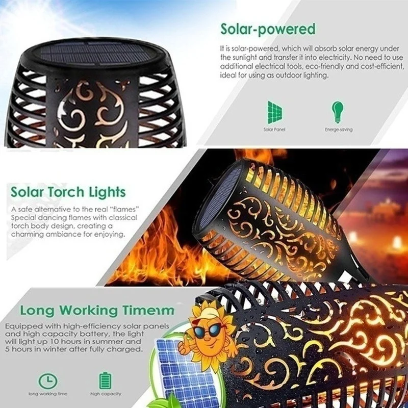 12/33/51LEDS Solar Flame Torch Light Flickering Light Waterproof Garden Decoration Outdoor Lawn Path Yard Patio Floor Lamp