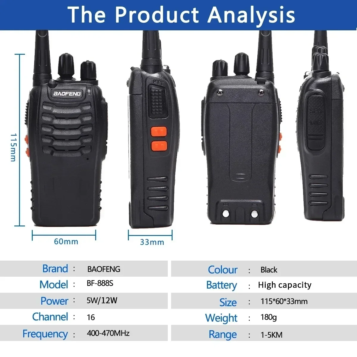 Baofeng Official Store 2Pcs BF 888S Walkie Talkie UHF 400 470MHz Long Range Two Way Ham Radios Transceiver for Hunting Hotel 6