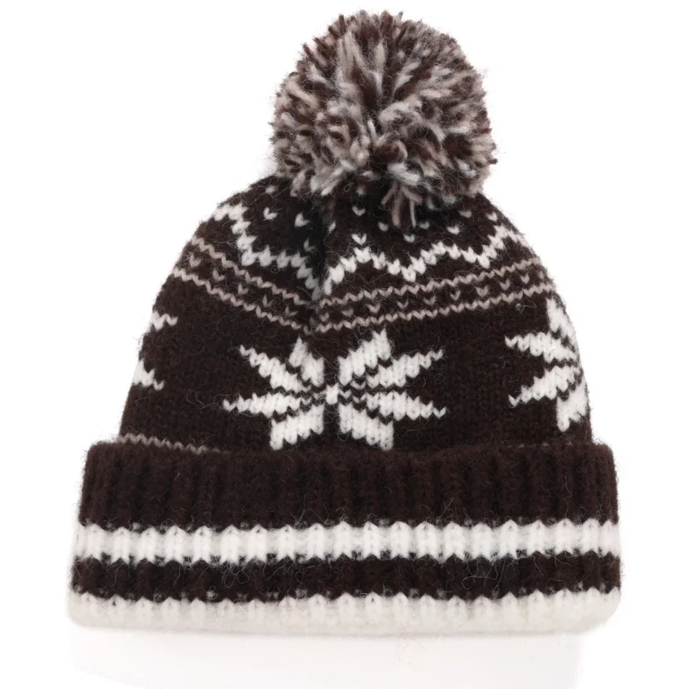 Hot Sale Classic Snow Flake Jacquard Winter Hats Winter Warm Pompoms Beanie For Women Solid Color Winter Knitted Hat