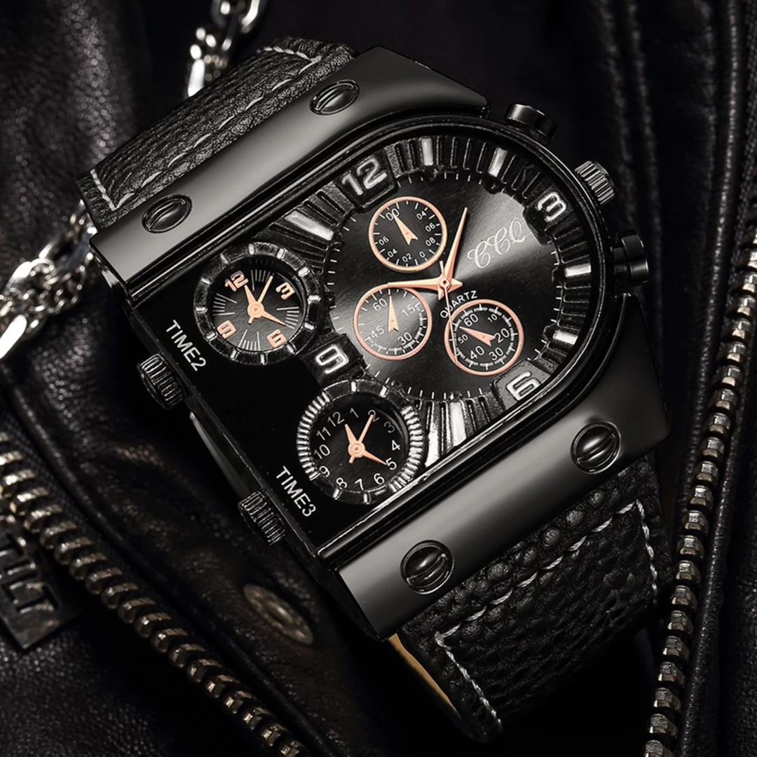 Fashion Big Dial Men's Quartz Watch Casual Leather Band Male Sports Watches 4