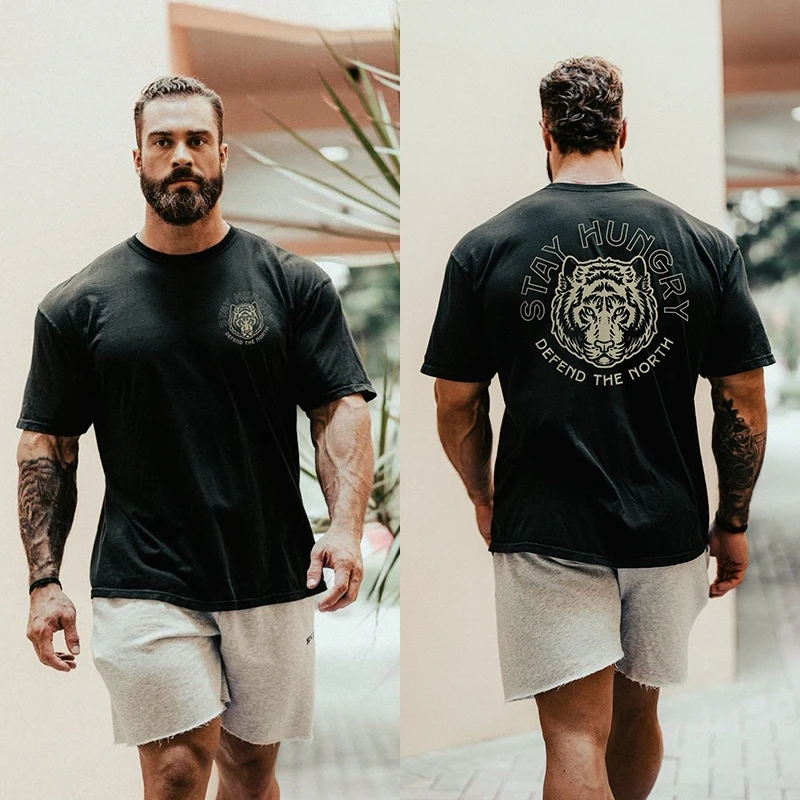 

Sports Short Sleeve Men Loose Casual Short Sleeve Shoulder Oversize Large Size Fitness Shirt 100% Cotton T-shirt Free Shipping