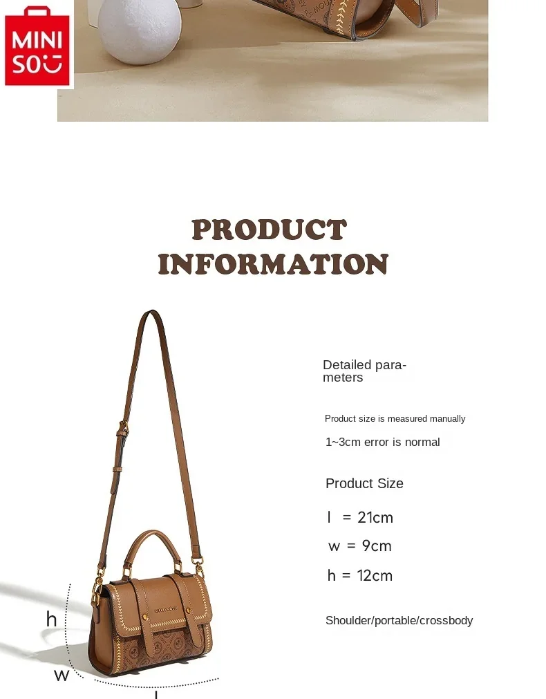 MINISO Disney Mickey Classic Printed Crossbody Bag for Women's Retro Luxury Brand Multi functional Storage Cambridge Bag