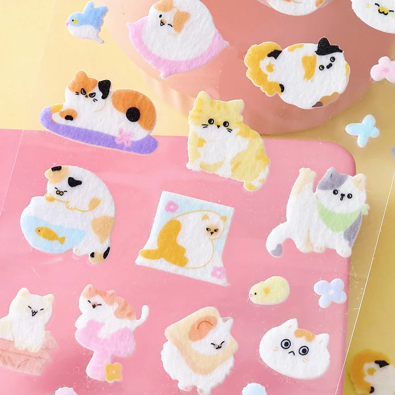 Mr.Paper 1 Sheet 3D Felt Pet Stickers Pet Lover Series Kawaii Cat & Dog Fluffy Puffy Sticker for Journal Scrapbook Decor