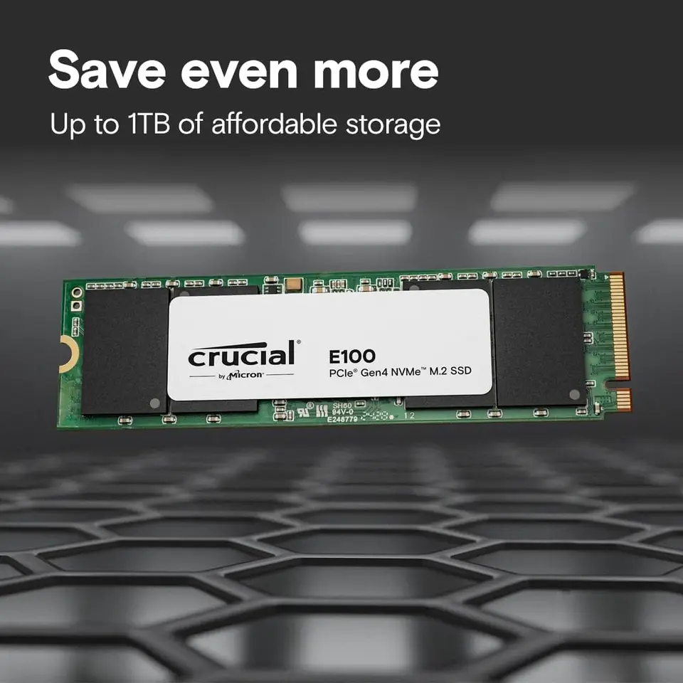 Crucial E100 480GB/1TB/2TB PCIe 4.0 Gen4 2280 NVMe M.2 SSD - 最大