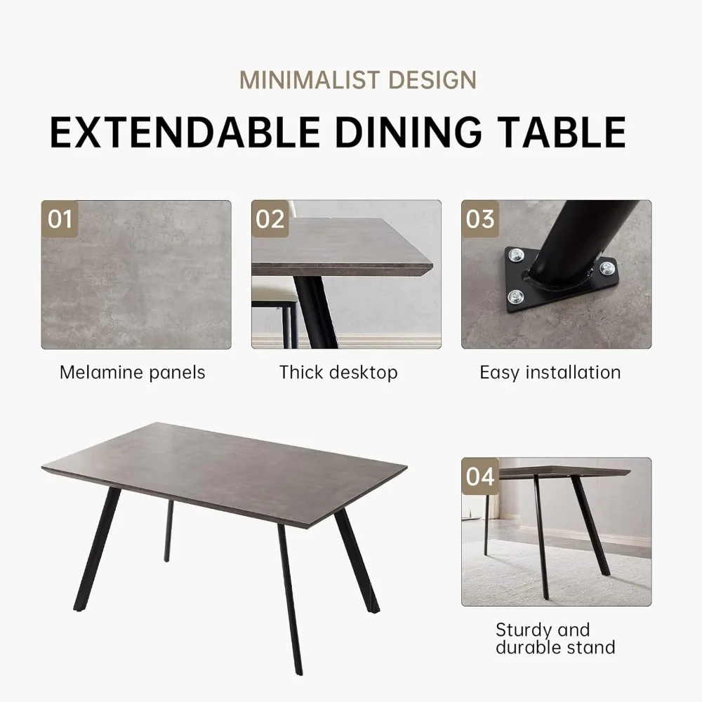 Description Picture 4 of itemModern Dining Table Set for 4-6 People Kitchen Set Extendable Wood Dining Table 4 Upholstered Chairs(46.5" Table+Brown Chairs)