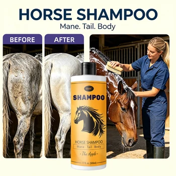 Shampoo e Balsamo per Cavalli 500ml Profumato alla Mela Delicato Idratante Cura Criniera e Coda Nutrizione Profonda Lucentezza del Pelo Pulizia Completa del Corpo