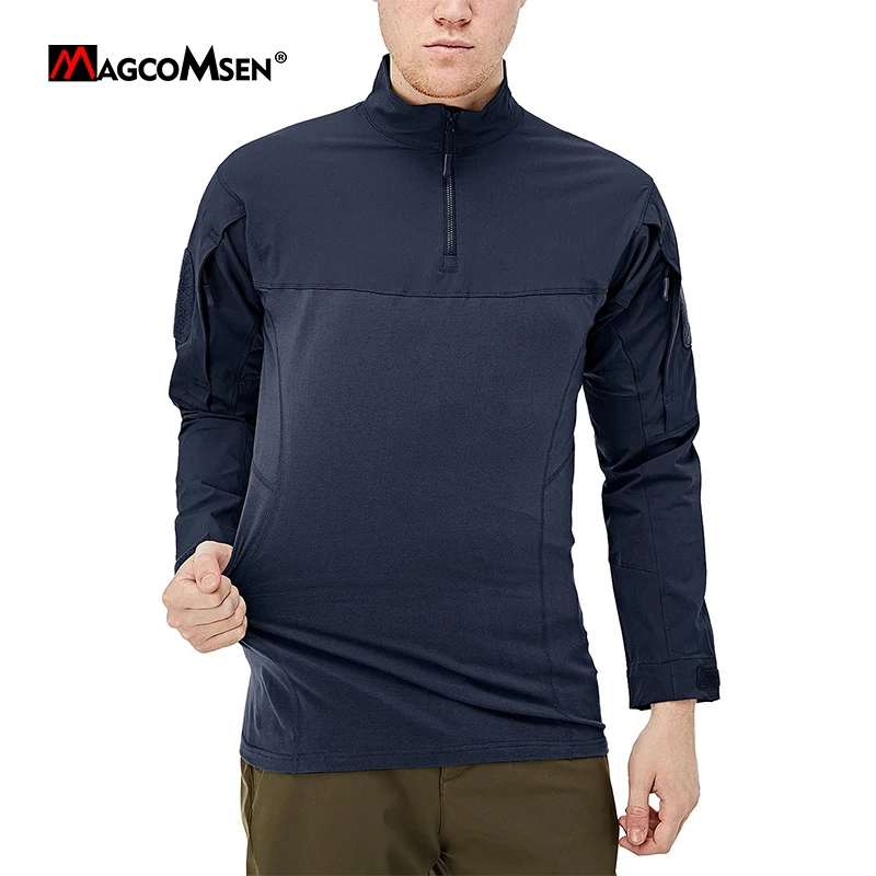 MAGCOMSEN 남성용 사파리 티셔츠 긴 소매 크루넥 작업용 하이킹 낚시 셔츠(1/4 지퍼 전면 포함)