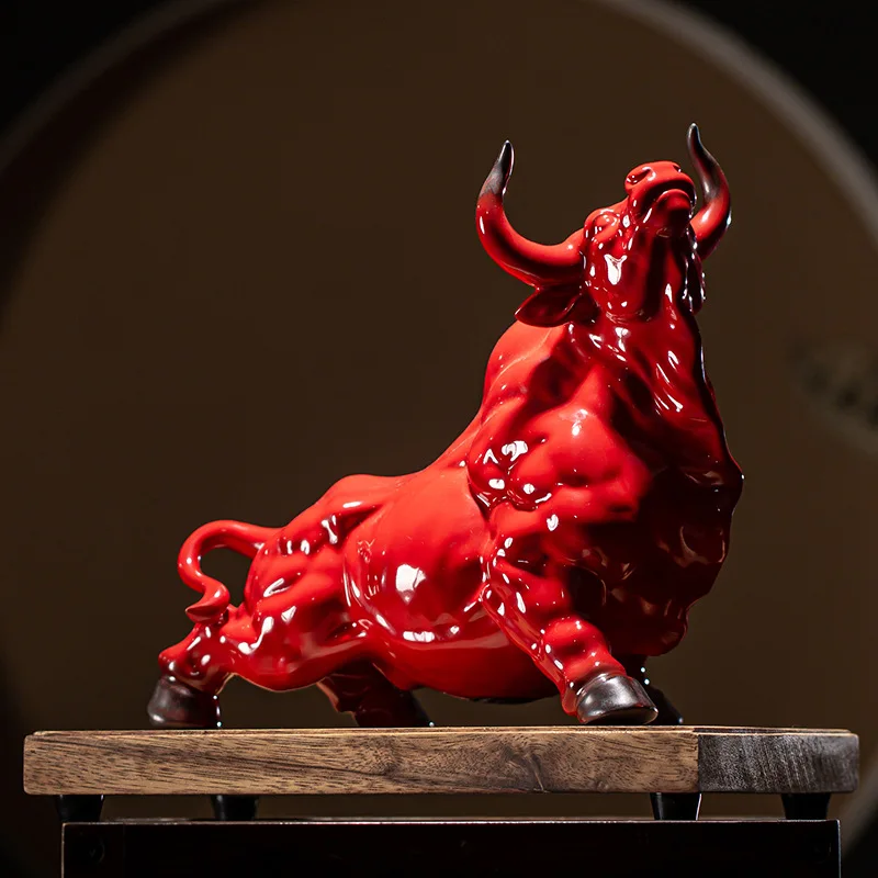Big Ceramic Bull Symbol of the New Year Decorations, Creative Lucky Feng Shui Cattle Figurines, Home Office Desktop Decor, New