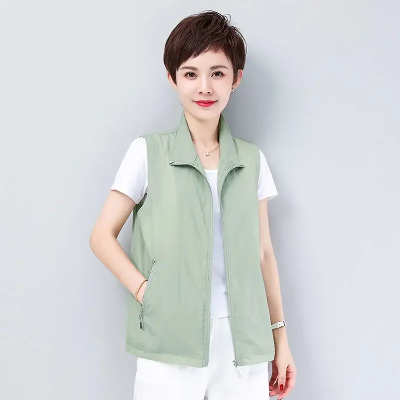 Spring Summer Sleeveless Jacket Liner Thin Pink Vest Women Sun Protection Plus Size Zipper Korean Fashion Coats