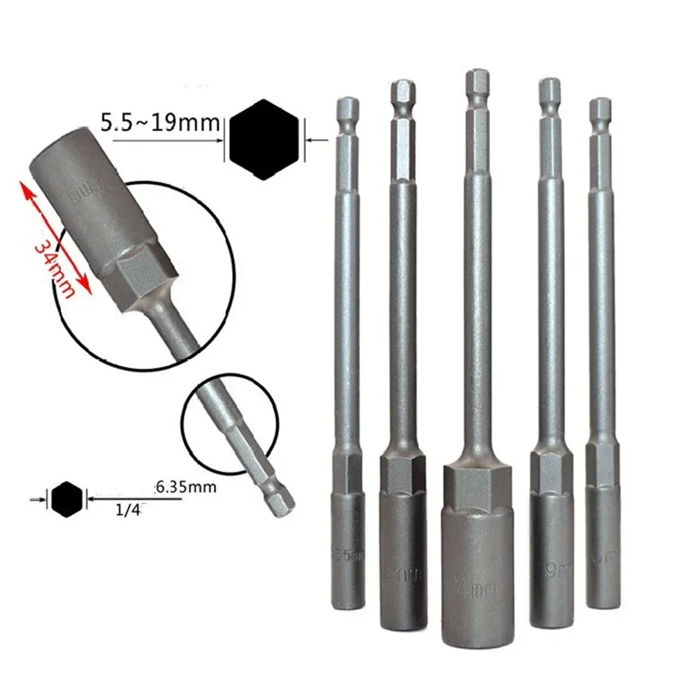1X 150mm 길이 5.5mm-19mm 육각 너트 드라이버 드릴 비트 어댑터 소켓 렌..