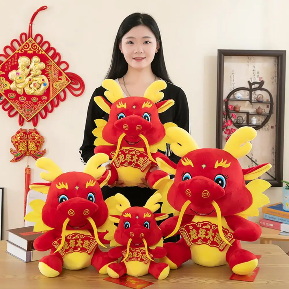 

Three-dimensional Dragon Toy Dragon Mascot Plushies Year of 2024 Cartoon Chinese Zodiac Stuffed Doll Festive New Year Party Home