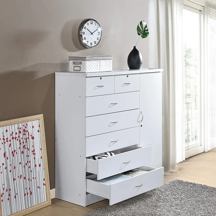 Warm White Modern Simple Design Storage Tall And Wood Chest Of Drawer With Lock 5