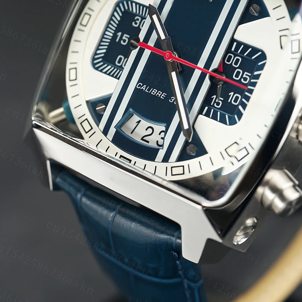 2022Fashion New Men's Color Bar Square Dial Sapphire Mirror Stainless Steel Leather Strap Sports Leisure Waterproof Quartz Watch