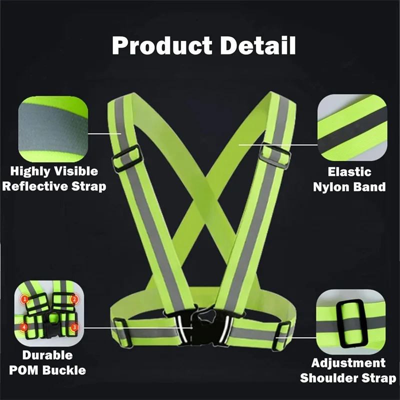 Reflective Safety Vest Adjustable Elastic Hi Vis Reflective Strips for Traffic Control Running Cycling