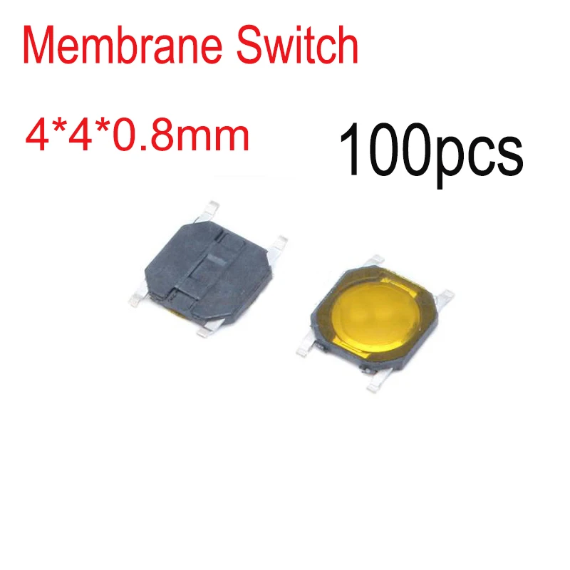 100Pcs 4*4*0.8Mm Interruttore A Membrana Smd Tact Switch Pulsante A Sfioramento Spst-No Interruttore Per Forno A Microonde Impermeabile 4X4X0.8Mm