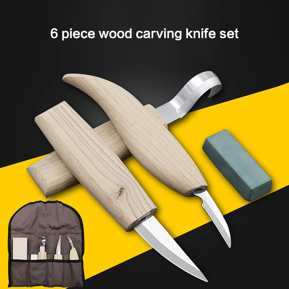 6 pieces woodworking carving knife, wood sharpener, wood scraper, spoon  knife DIY woodworking pattern carving tool set