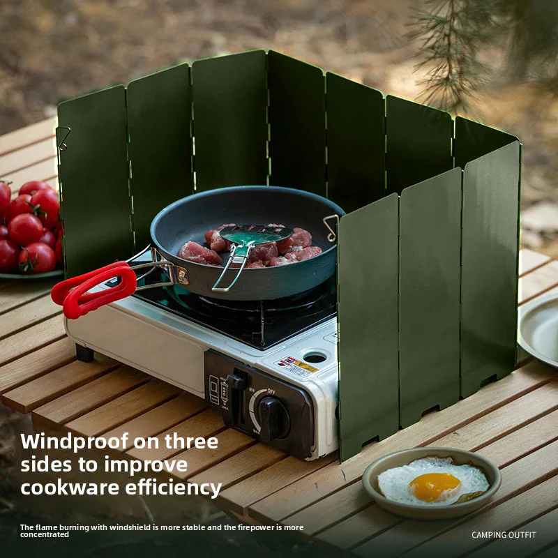 Square Iron Camping Stove Windscreen 10 plates, Foldable Outdoor Cooking Baffle, Lightweight Fire Barrier Hiking Adventure