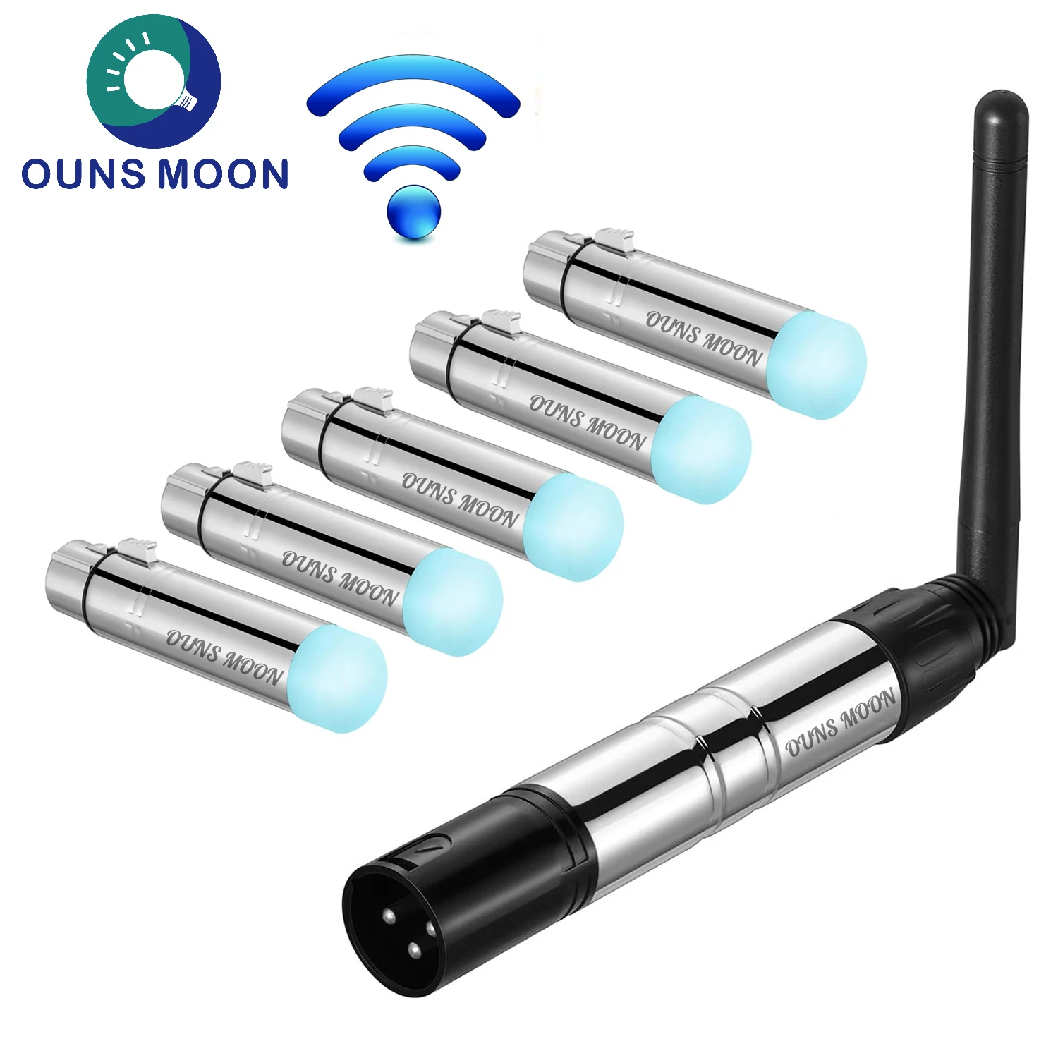 

6pcs 2.4G Wireless DMX512 DMX192 Controler ISM XLR 1 Male Transmitter & 5 Female Receivers for Disco DJ Party Stage Party Light