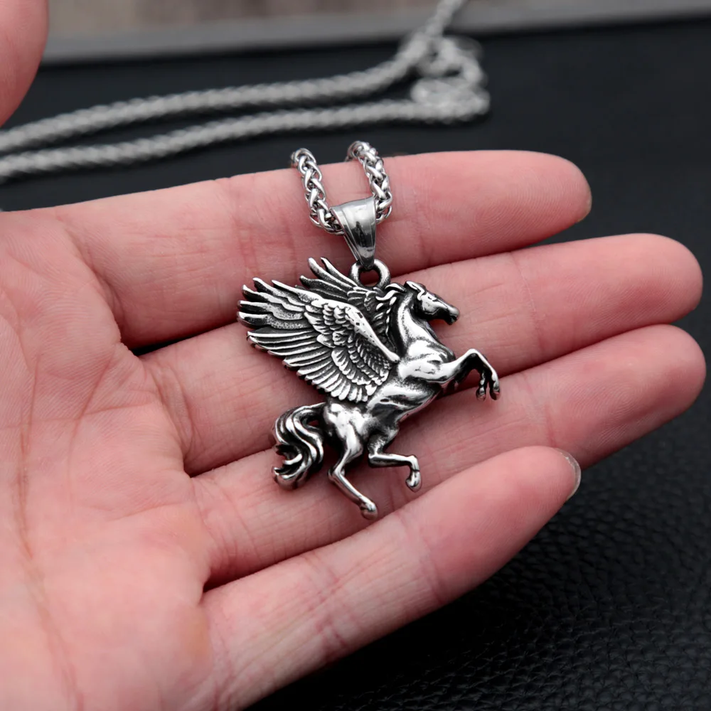 High Quality Fly Horse Pendant Necklace Stainless Steel Pegasus Necklaces Punk Hip Hop for Men Women Fashion Jewelry Gifts 5