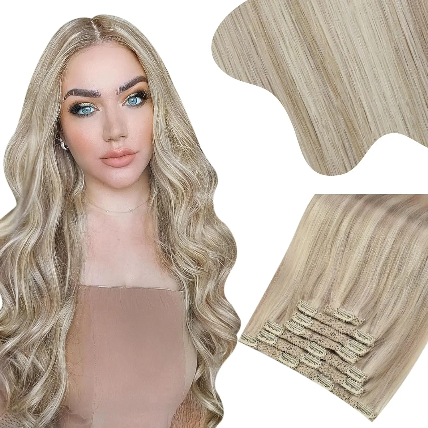 Hair Extensions Moresoo Clip in Hair Extensions Human Hair Full Head 7pcs 135G & 150G Full Head Brazilian Natural Double Weft Clip
