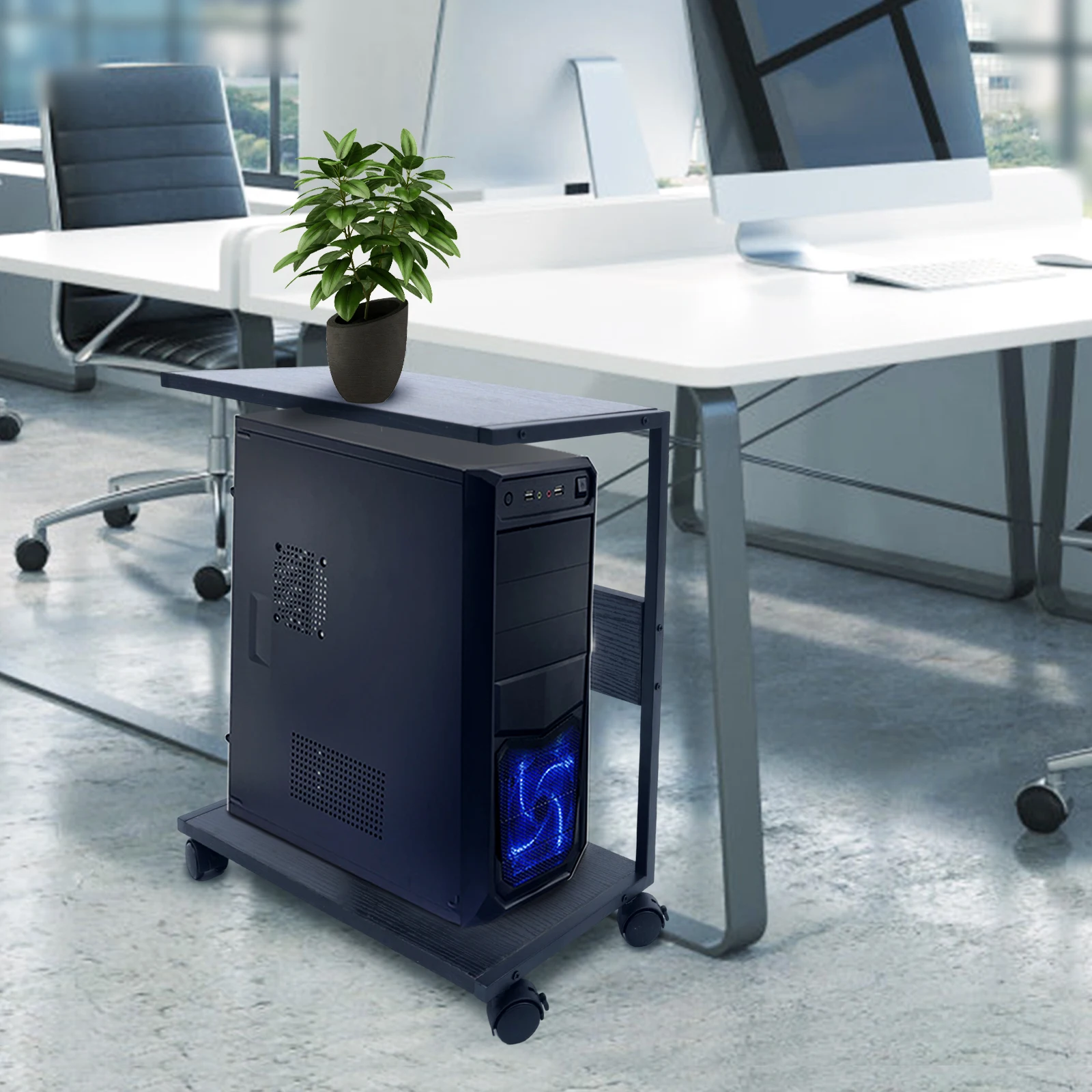 2-Tier Computer Case Stand, PC Tower Stand with Lockable Wheels, Under Desk Computer Holder Fits Most PC 2