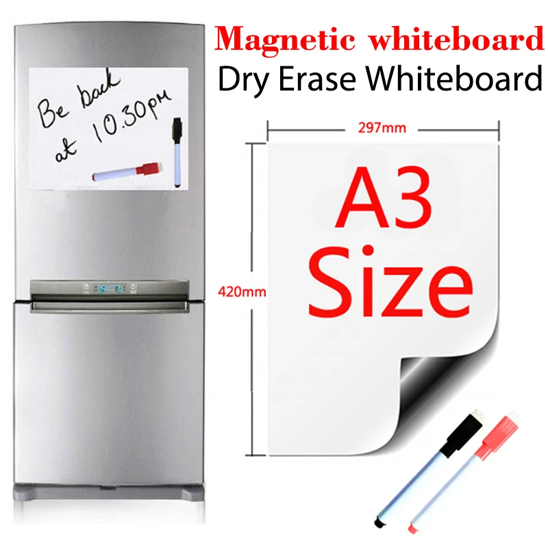 A3 Size Magnetic Whiteboard Dry Erase White Board Fridge Stickers for Refrigerator Kitchen Planner Bulletin Board