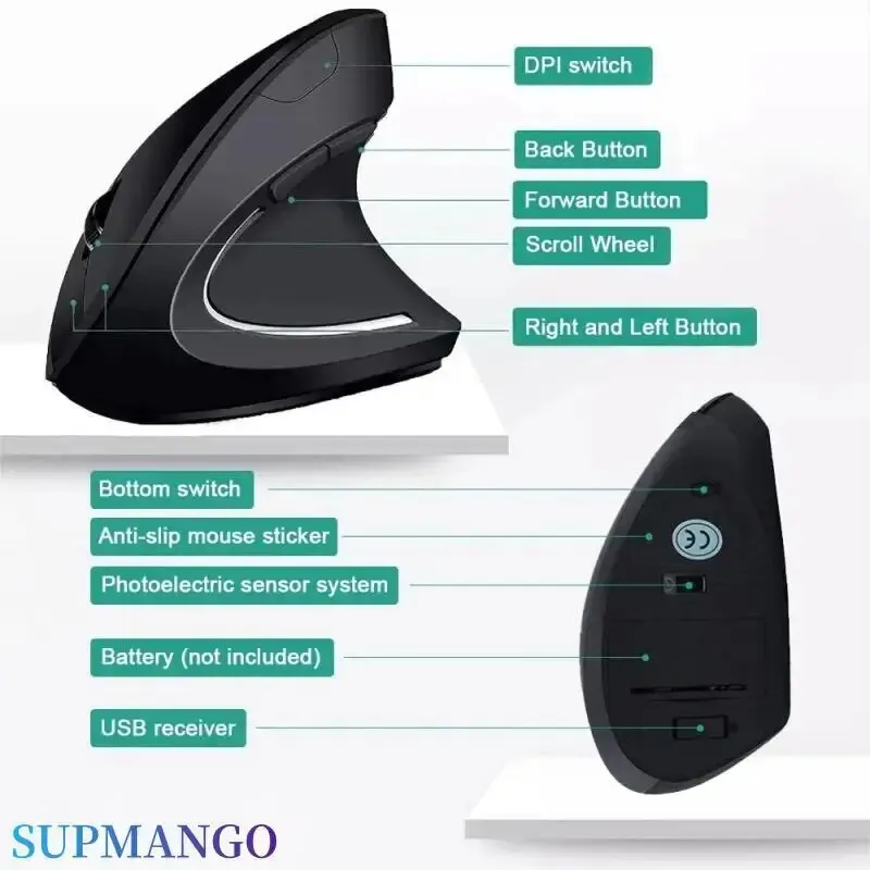 Vertical Mouse Ergonomic 2.4GHz Wireless Optical Mice 3 Adjustable DPI 800/1200/1600 6 Buttons for Laptop PC Computer Desktop for wireless mouse optical mouse