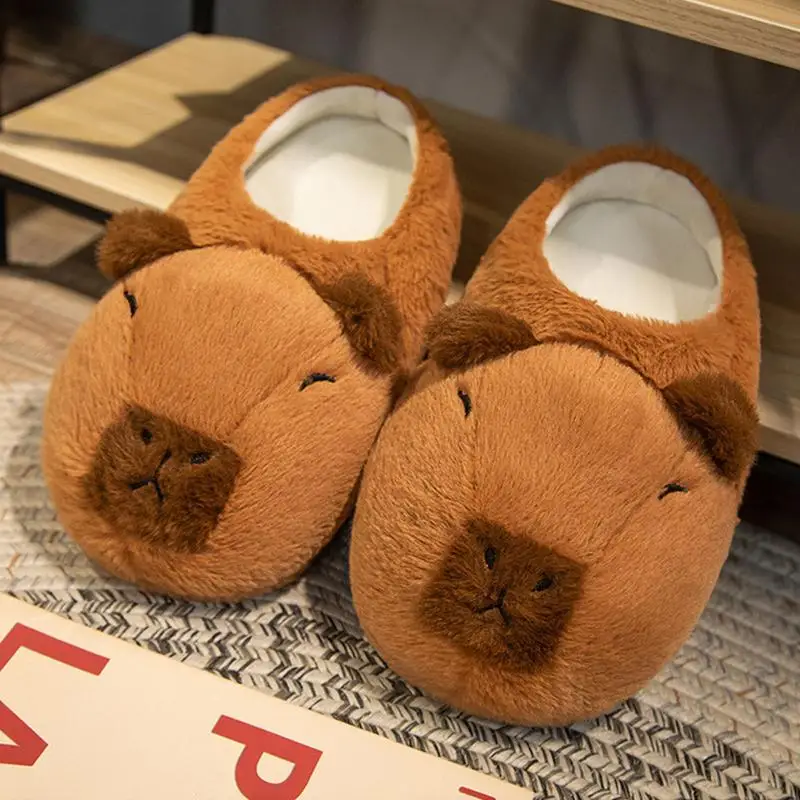 

Capybara Plush Slippers Cartoon Cute Lovely Soft Stuffed Animals Plushy Shoes Cozy Capibara Clap Ring Winter Indoor Warm Slipper