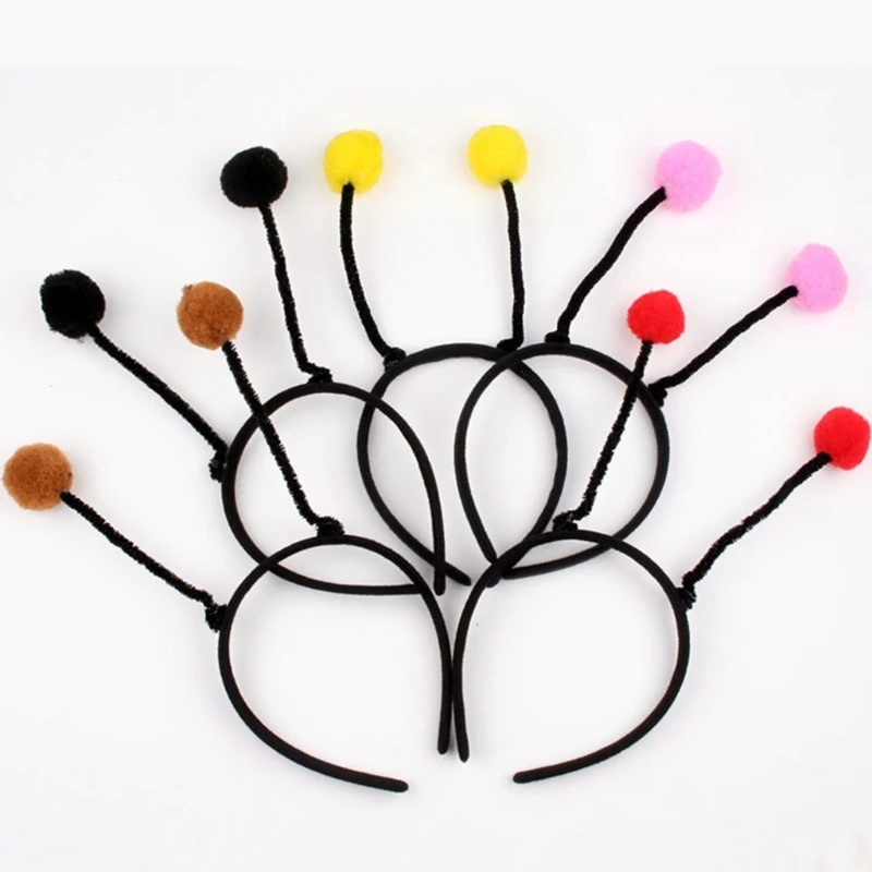 Cosplay Headband Bee Pompom Antenna Shape Hair Hoop Plush Party Headpiece Childrens Day Stage Dancing Headband Unisex hair accessories,hair bands,hair band,cosplay accessories,cosplay headpiece