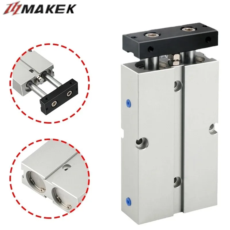 Doppia Asta Tipo Tn Cilindro Pneumatico Aria 20Mm Alesaggio 10Mm 16Mm 20Mm 25Mm 32 Piccola Corsa In Lega Di Alluminio 30 35 40 45 50 60 70 75Mm