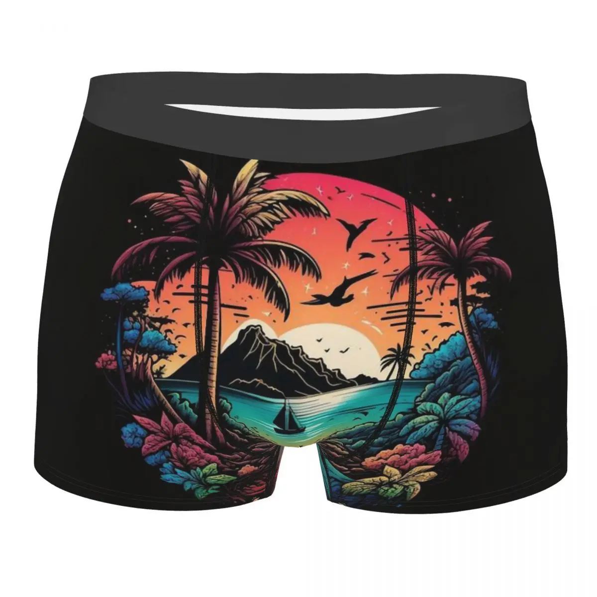 Retro Comics Pattern With Palm Tree Hand Roller Man's Underpants, Highly Breathable printing Top Quality Gift Idea retro comics pattern with palm tree hand roller man s underwear highly breathable printing high quality gift idea