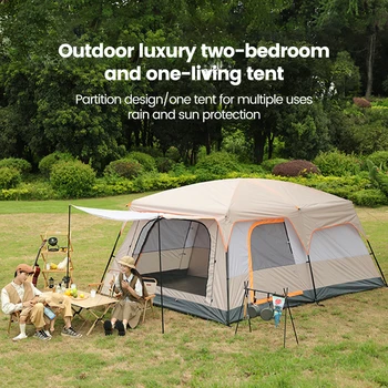 Outdoor Camping Family Tent 3-12 Person Double Layers Oversize 2 Rooms Thickened Rainproof Outdoor Family Camp Tour Equipment 1