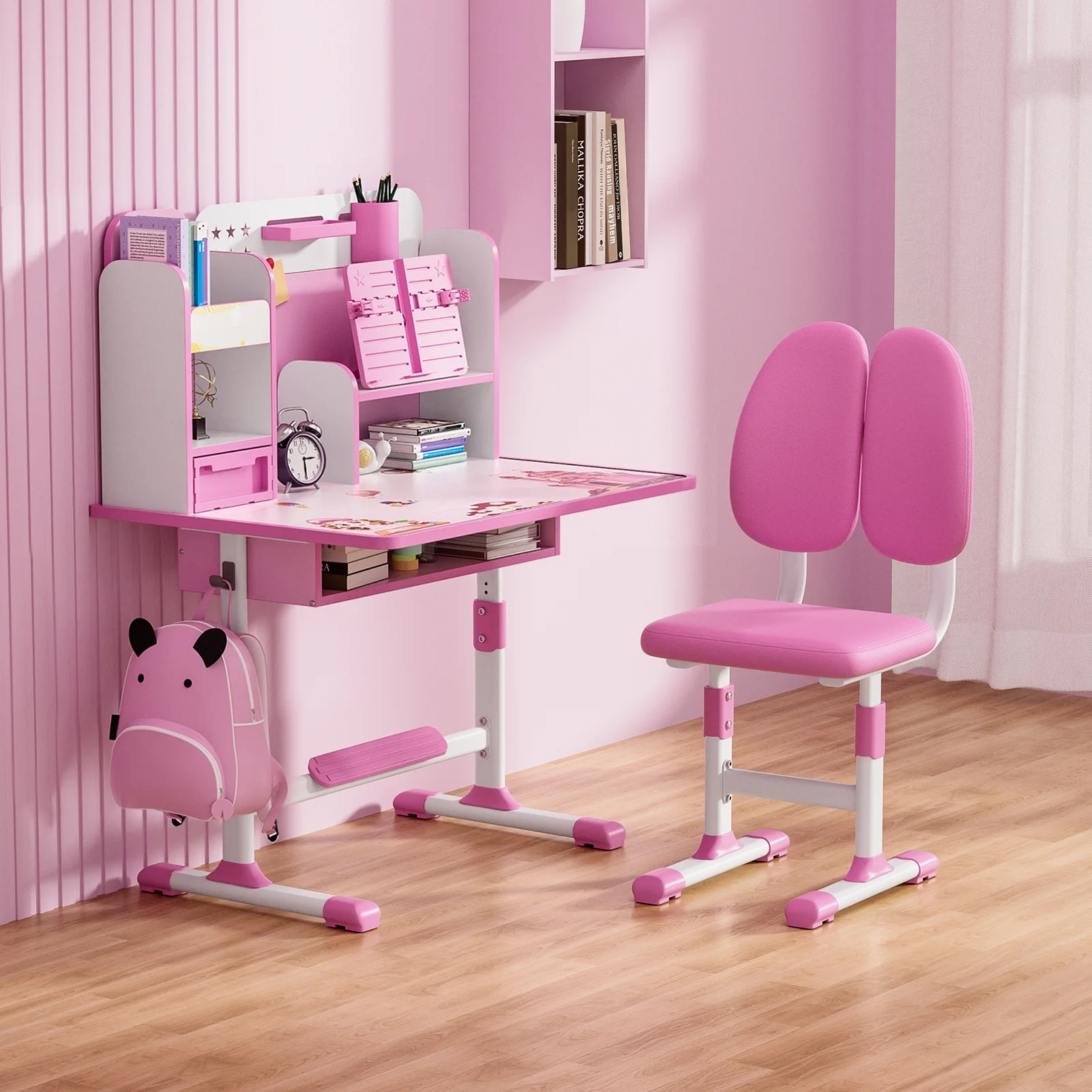 Children's study desk, elementary school students' writing homework desk, household simple children's desk chair, adjustable 3