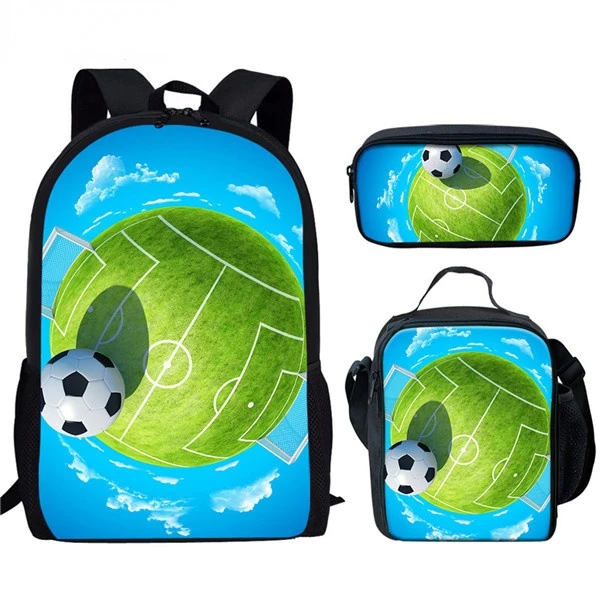 3 Stück kreative Fußball drucken Schult asche Set für Teenager Jungen Mädchen Student täglich lässig Campus Rucksack Lunch Bag Bleistift Tasche