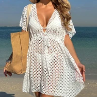 New Style Hollow Out Knitted Bikini Cover Up Women's Beach Vacation Sun Bathing Sunscreen Dress Fashion Casual Strap Dress - Image 2
