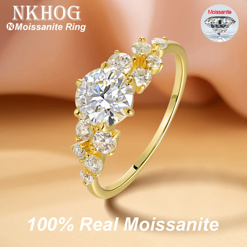 Nkhostg-女性用のフルモアッサナイトリング,10k,14k,純粋なゴールド 