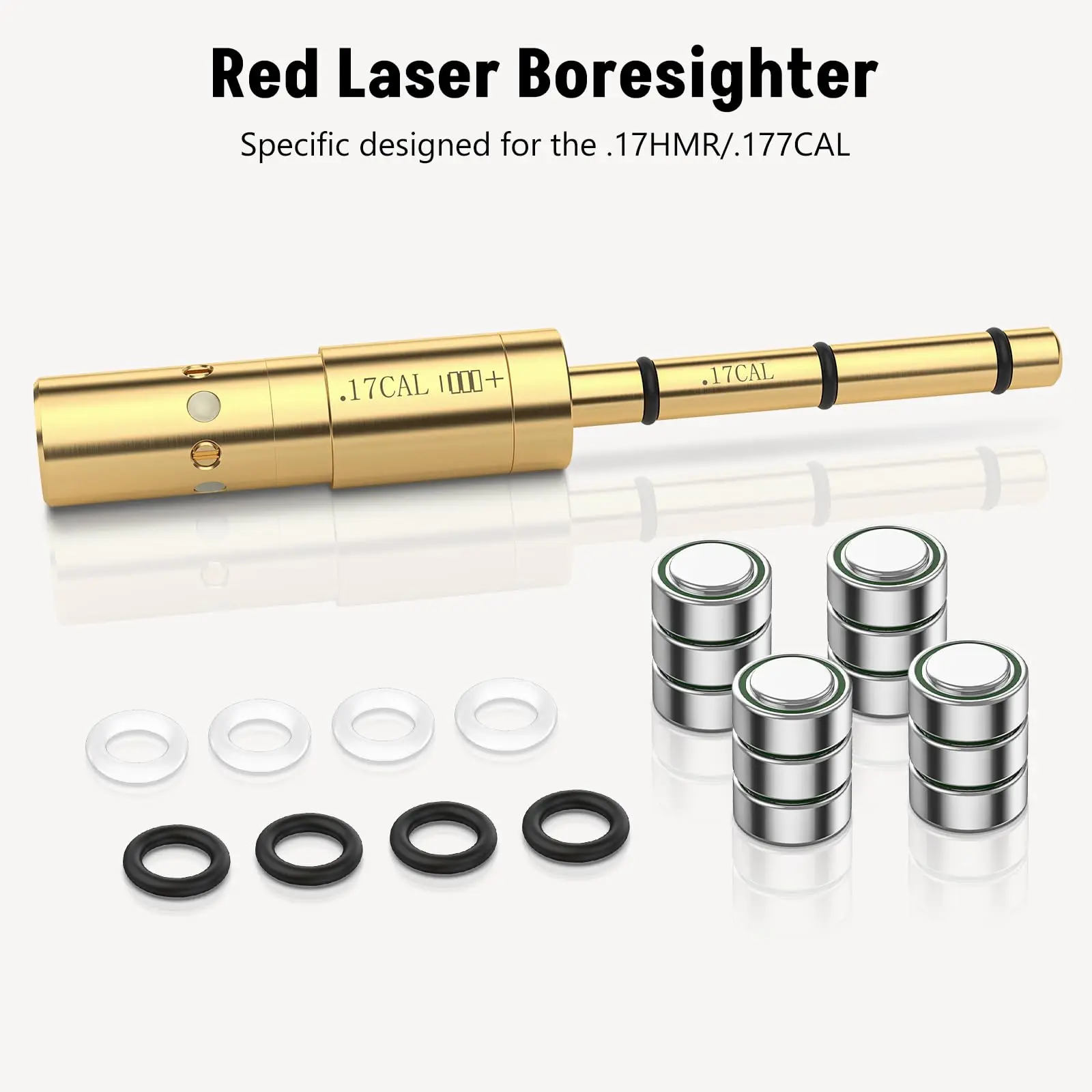 Laser Bore Sight for.17HMR/.177 Cal, End Barrel Bore Sight Laser, Red Laser Boresighter with 4 Sets of Batteries Spare O-Rings