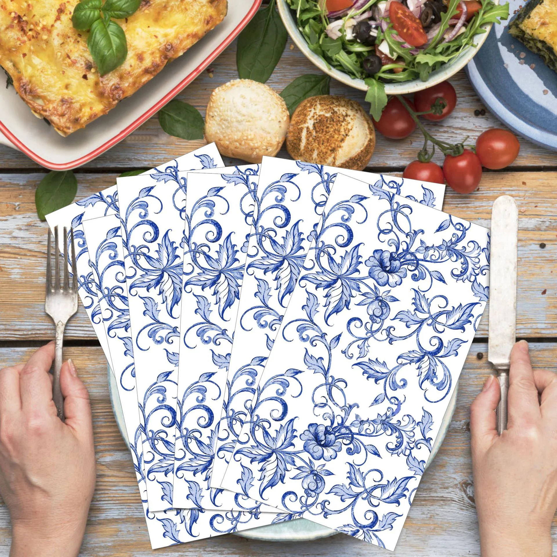 100PCS Chinese Style Blue and White Porcelain Pattern Paper Napkins 33*40cm 2-Ply Disposable For Wedding Banquet