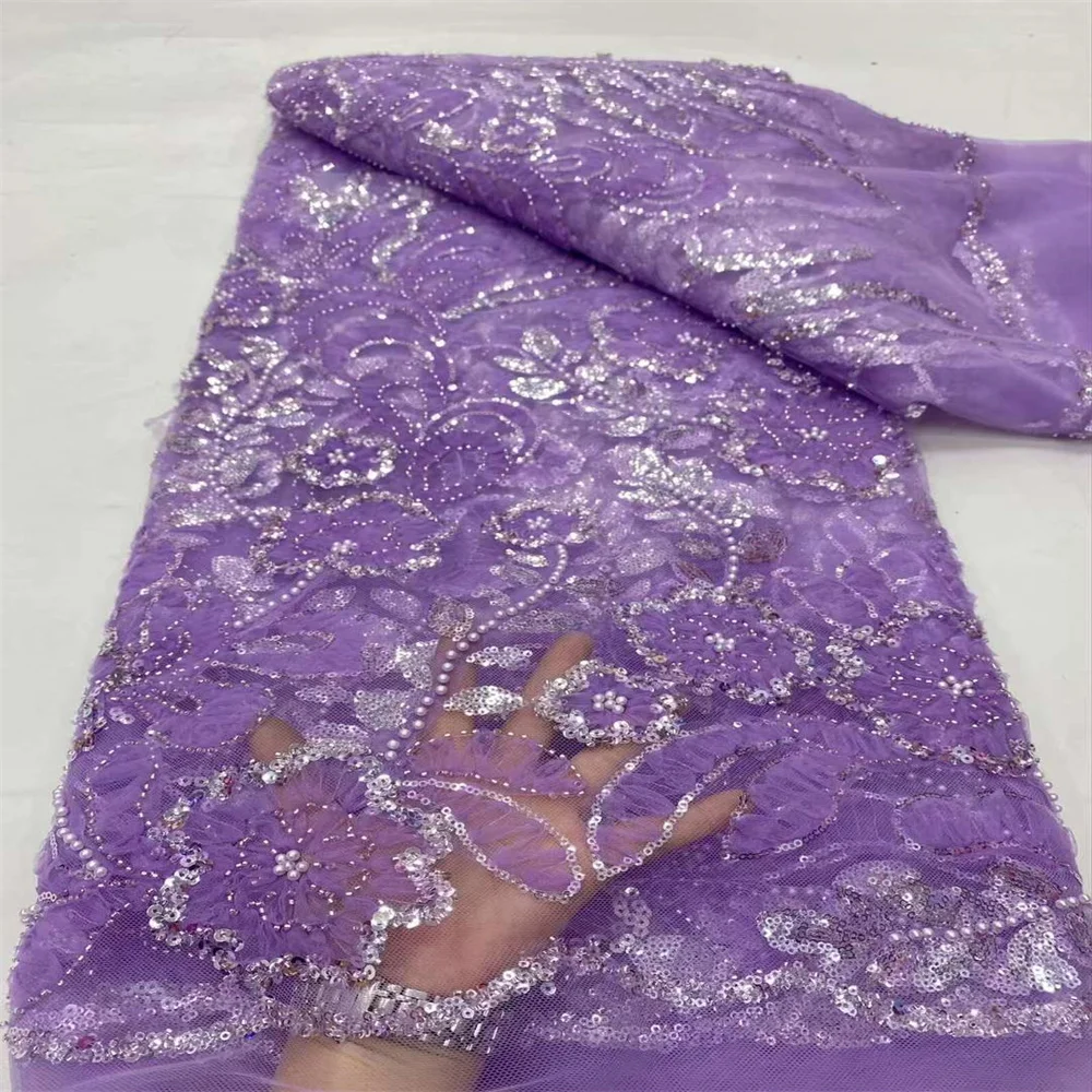 

Африканская кружевная ткань для жениха 2024, высококачественное кружево, нигерийские французские блестки, бисерный тюль, кружевная ткань для свадебного платья