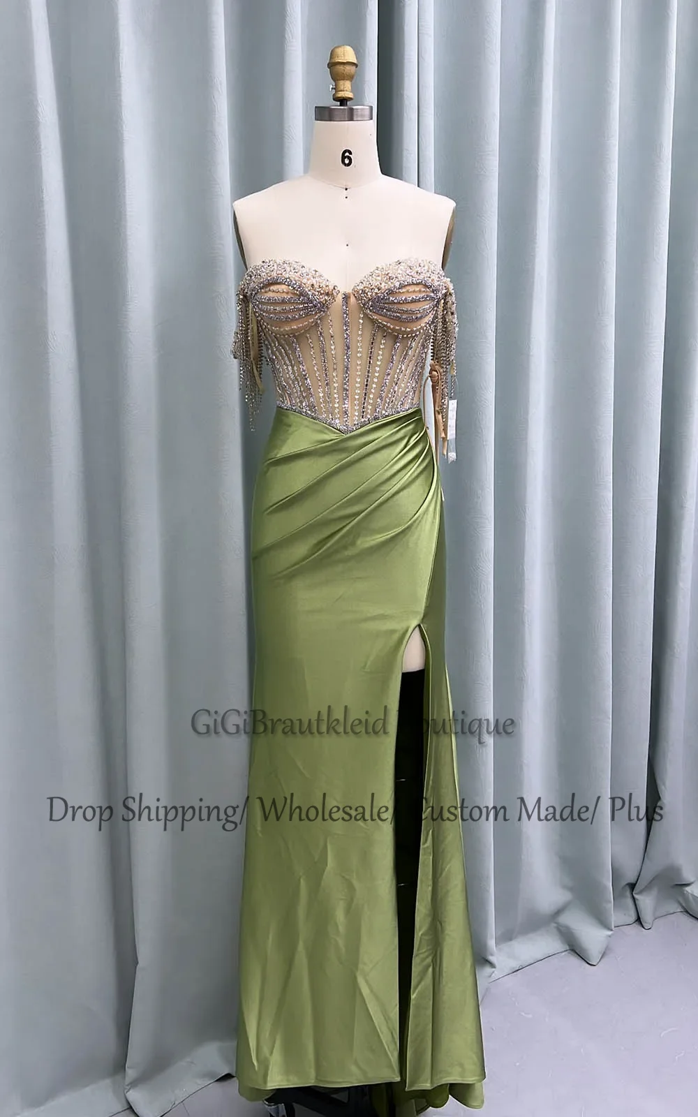 Women Prom Dresses GiGiBraut Fancy Satin Prom Dress For Women Mermaid Pleated Slit Crystals Evening Gowns Vestido De Formatura Party Customised
