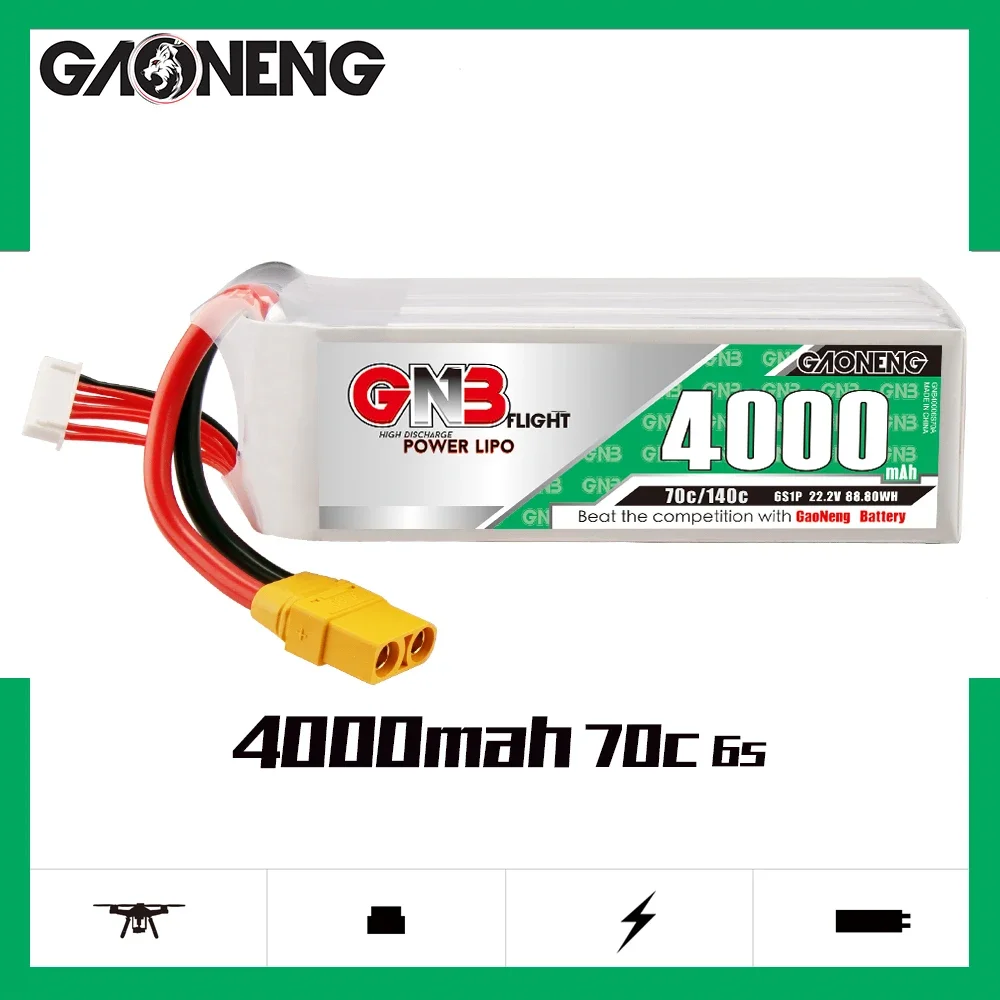 

GAONENG GNB 6S1P 4000mAh 22.2V 70C/140C Light Weight Lipo Battery AS150 Plug For FPV Drone RC Helicopter Car Boat Tank UAV Parts
