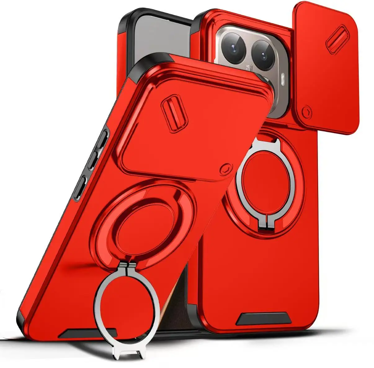 Luxury Orange Purple Shockproof Magnetic Ring Stand Phone Case with Camera Flip Protection