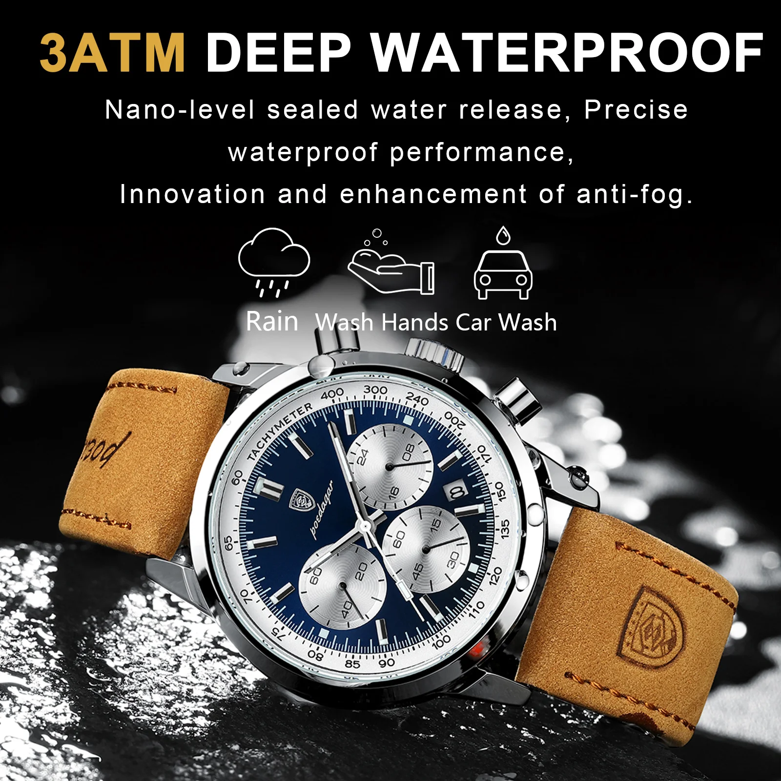 POEDAGAR High Quality Luxury Men Watch Military Waterproof Luminous Chronograph Date Man Wristwatch Leather Quartz Men's Watches 3