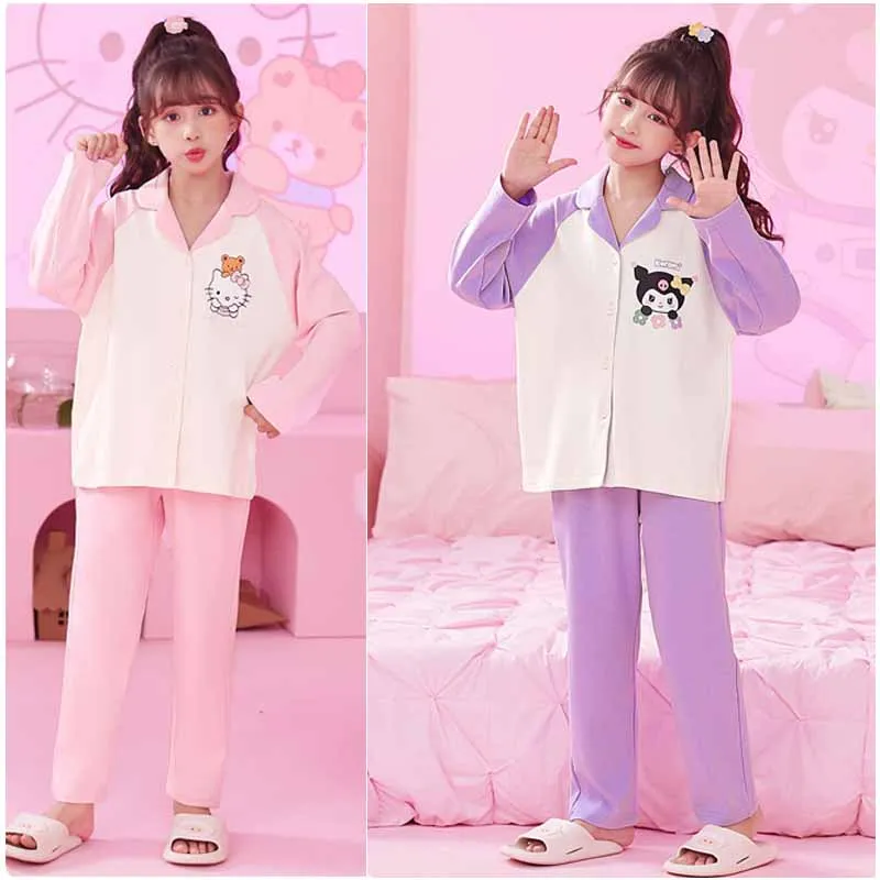 

Sanrios Cinnamoroll Kuromi My Melody HelloKittys Children Spring Autumn Long Sleeve Pants Home Clothing Sweet Girls Cute Pajamas