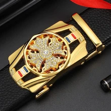 

Men Automatic Buckle Leather Belt High Quality Men Business Belt Golden Waist Buckle Rhinestone Decoration Males Luxury Belt