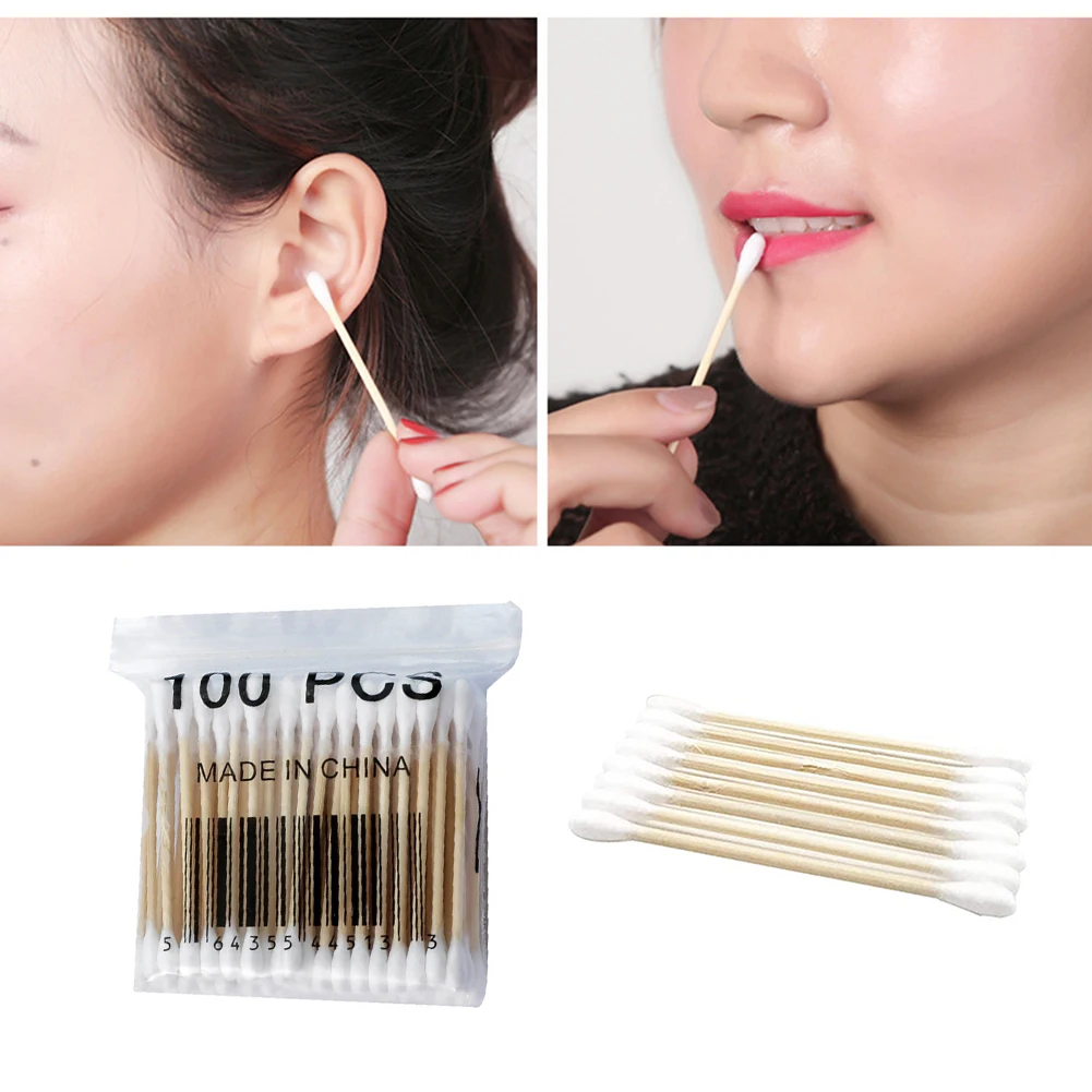 100 Count Cotton Swabs Biodegradable Double-Tipped Swabs Multifunction Round Tips Swabs for Home Travel Use 2