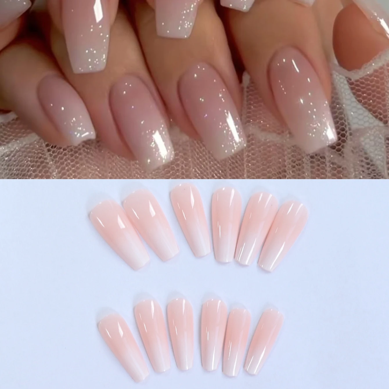 jelly glue 24pcs Pink mid-length square Detachable And Reusable Jelly Glue 1pc Cuticle Pusher Instantly Upgrade Your Look
